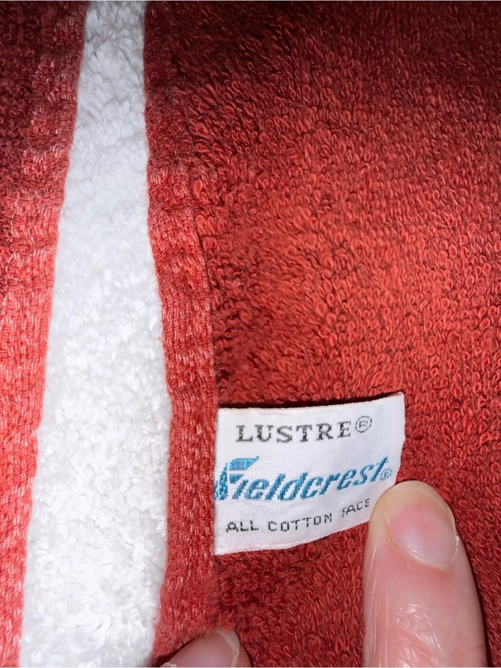 Fieldcrest Vintage Red‎ Lustre Cotton Hand Towel w/Fringe Set of 2 1960s MCM